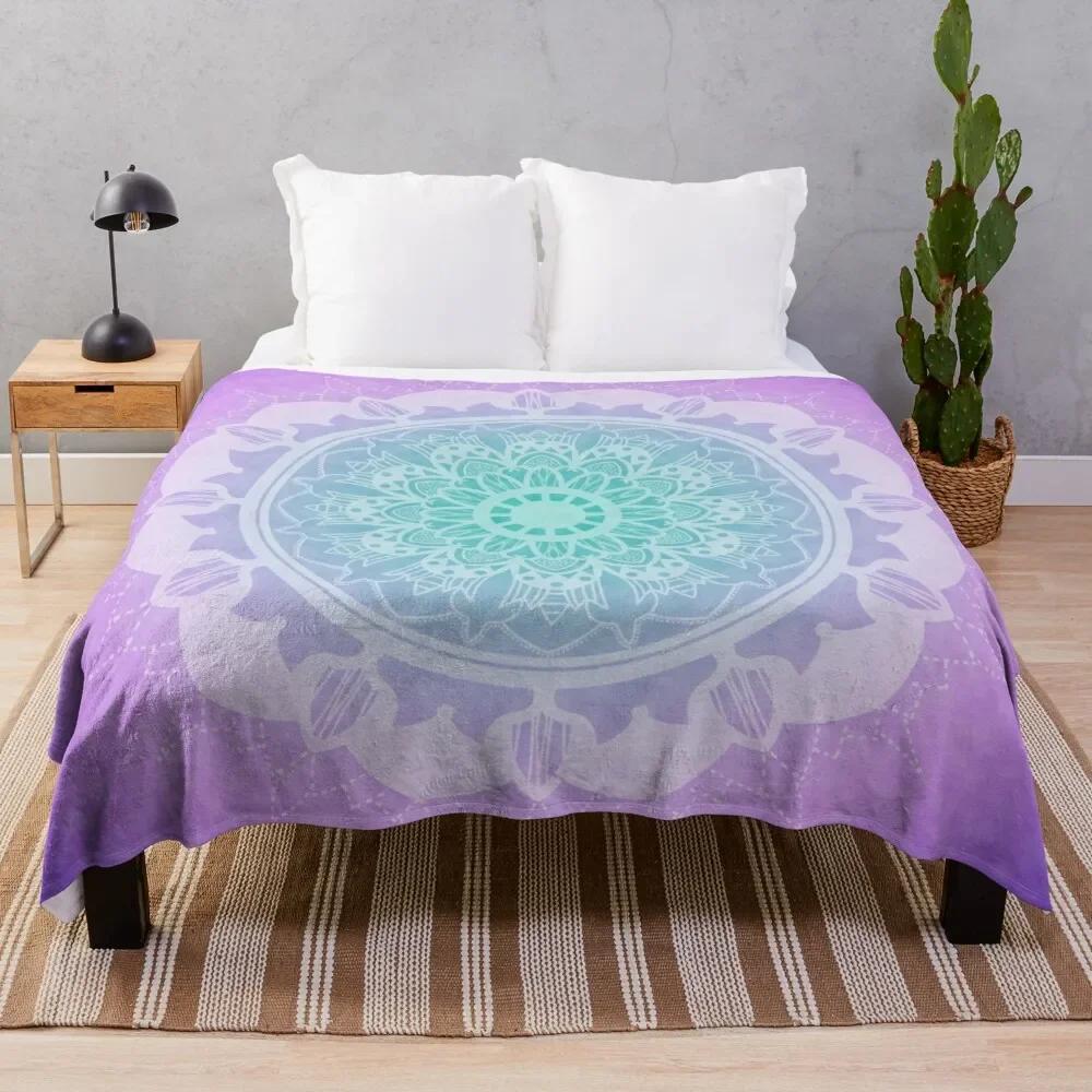 Mandala Throw Blanket Flannel Colourful Flower Pink Yellow Blue Boho Style Soft Warm Lightweight For Bed Sofa Couch King Queen