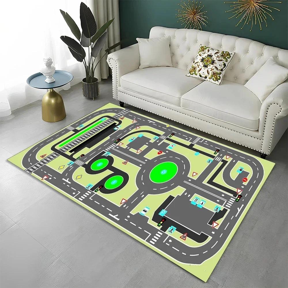 Highway City Kinderspielmatte Verkehr Spielzimmer Teppich Teppich für Zuhause Wohnzimmer Schlafzimmer Fußmatte Dekor, Bereichsteppiche Rutschfeste Bodenmatte