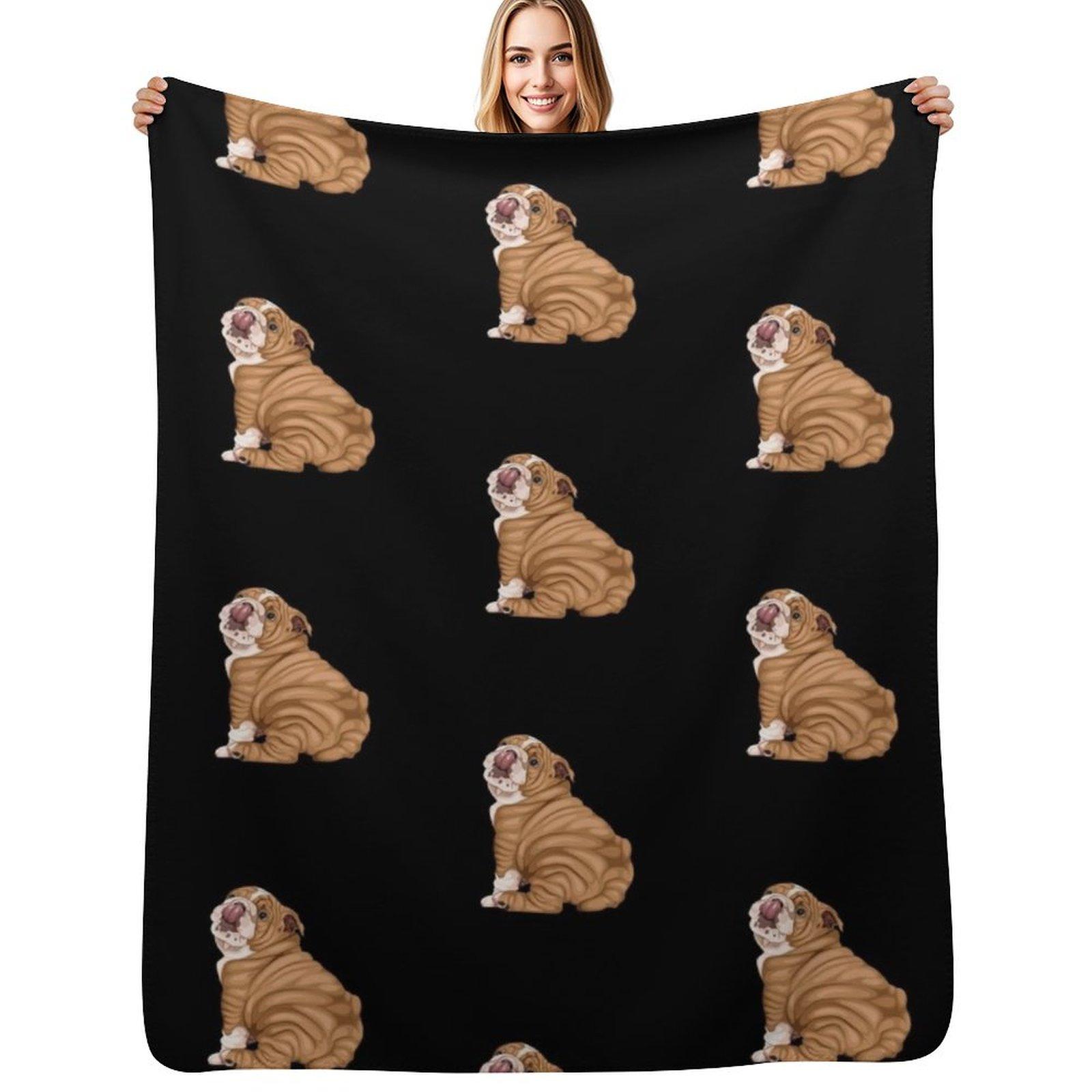 English Bulldog Throw Blanket Multi Use Warm Blanket for Living Room Bedroom Size: 75*100cm, Weight: 230 GSM