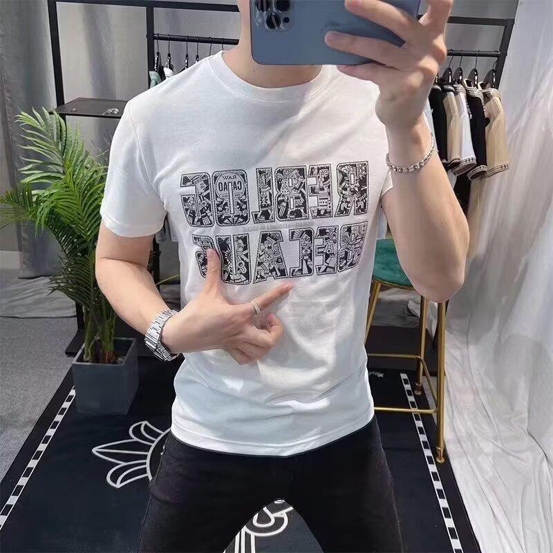 

Новая американская футболка с короткими рукавами и принтом букв Tide, мужская летняя, в стиле Ins, свободная, повседневные топы 5XL белый