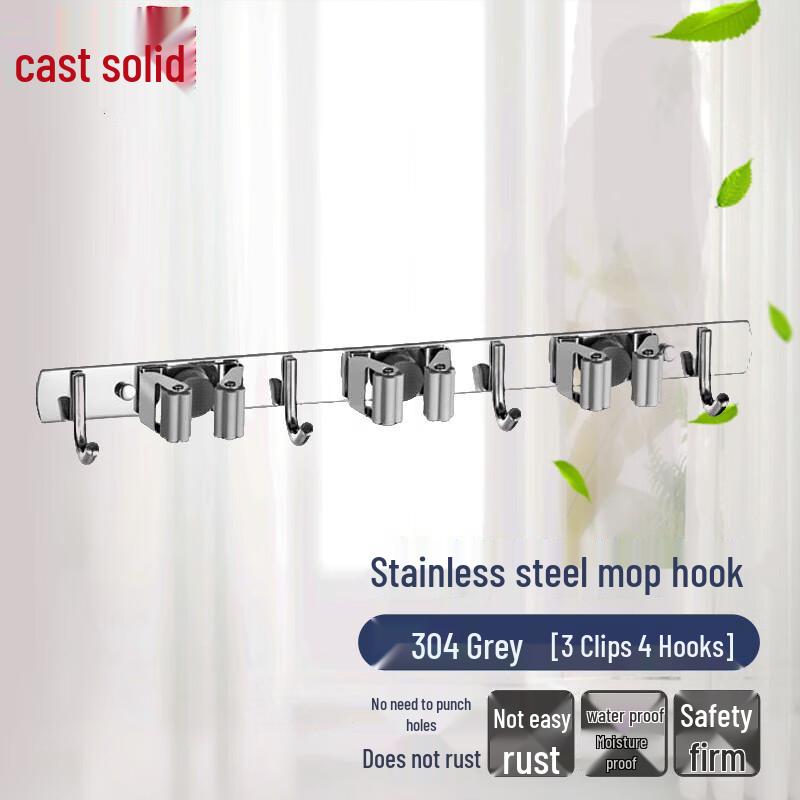 ZUGU Stainless Steel Mop and Broom Holder with Hooks