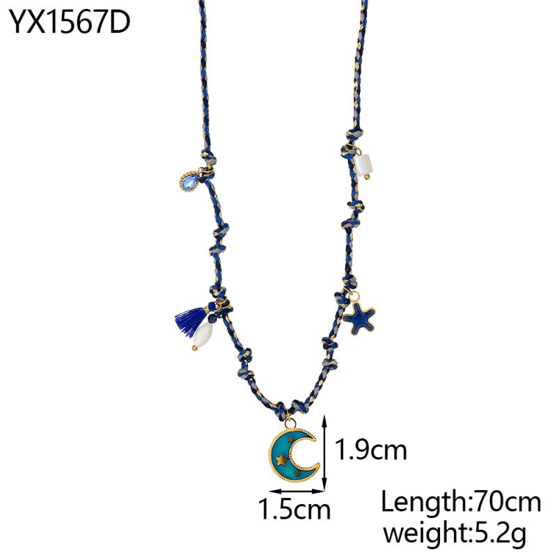 

CARLIDANA Elegant Stainless Steel Hand-woven Rope Chain Flower Starfish Heart Sea Pendant DIY Charm Bracelet Necklace for Women as photo