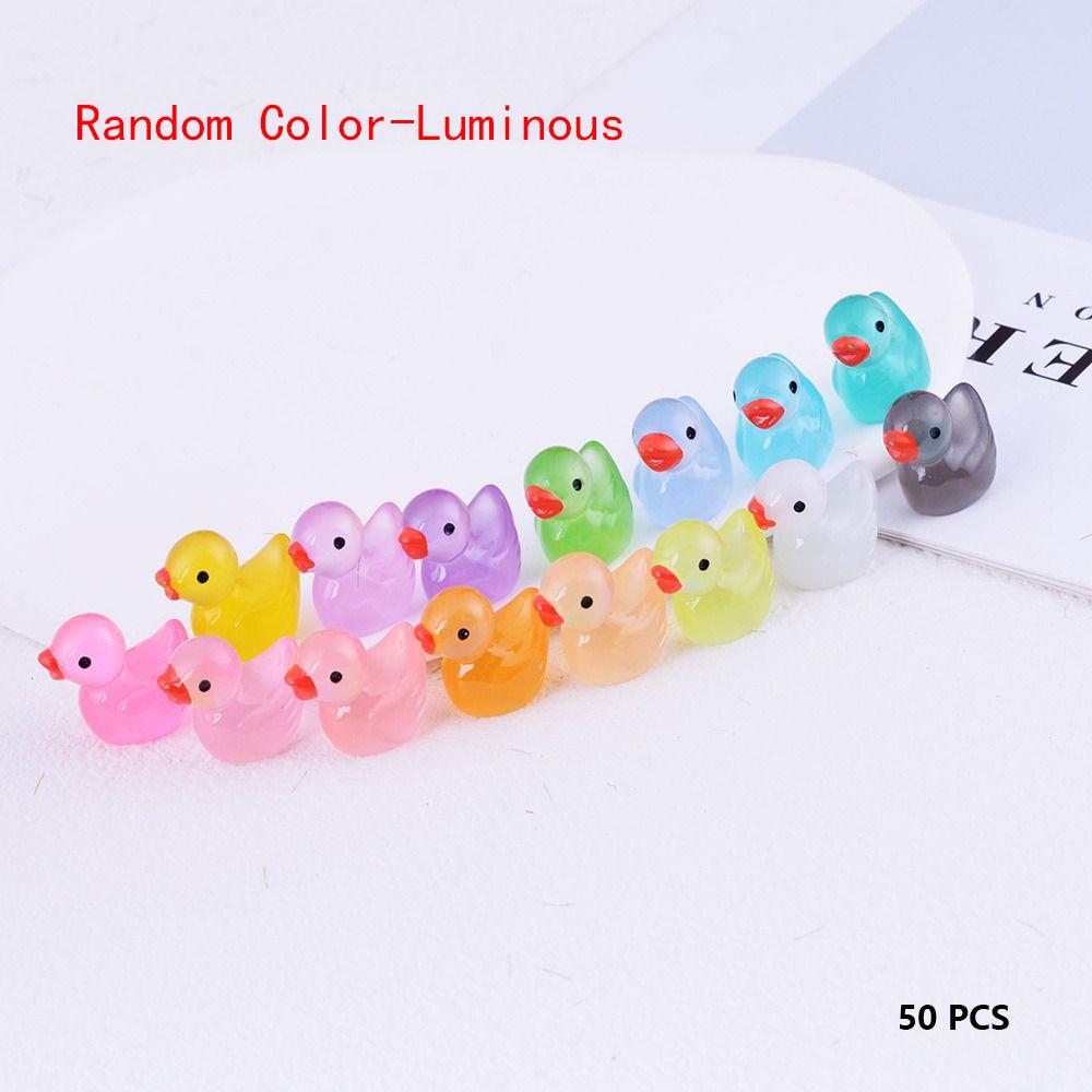 50pcs Doll House Decor Yellow Duck Ornament Luminous Mini Resin Duck Craft Micro Landscape Summer Resin Accessory Garden Decor
