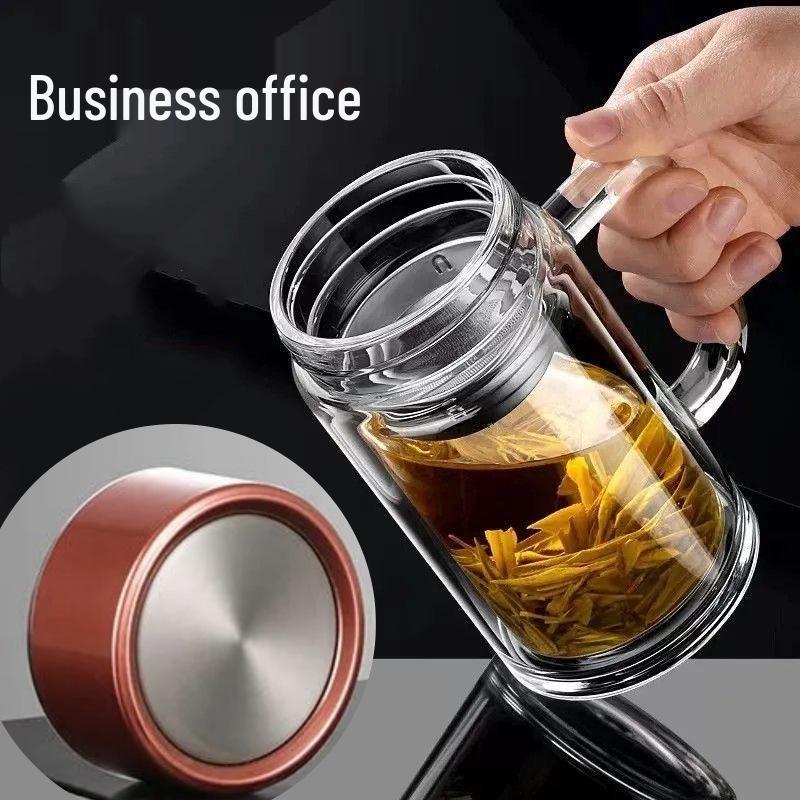 Custom Engraved Double-Layer Borosilicate Glass Tea Cup with Screw Cap