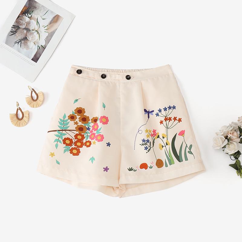 

ZANZEA Women Casual Elastic Waist Loose Summer Floral Short Pants S абрикосовий