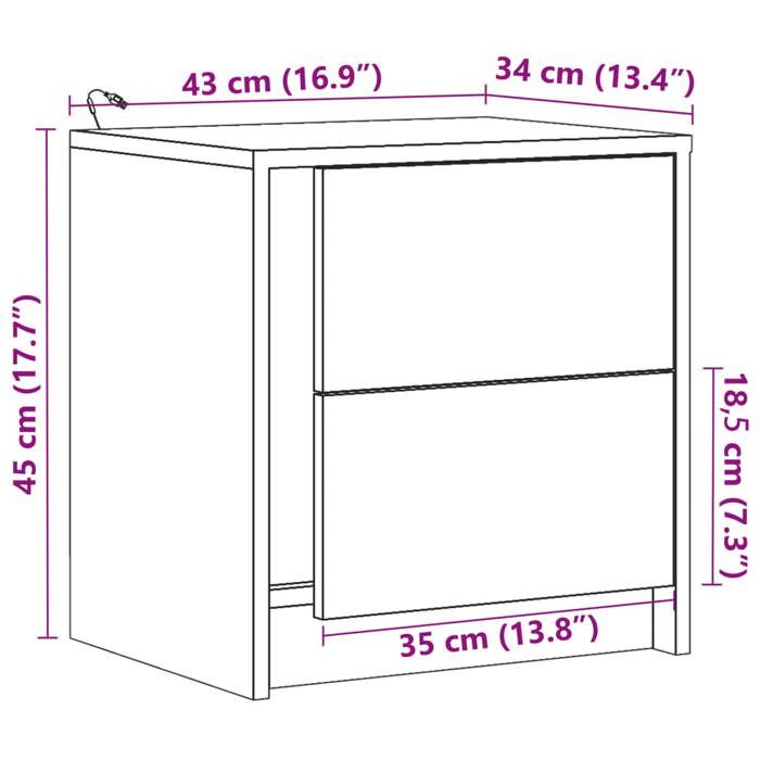 VidaXL Armoires de chevet et lumières LED 2 pcs chêne marron, table d'appoint, armoire de lit, table d'appoint pour la 852060