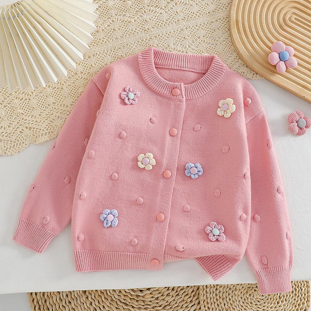 

Бежевый вязаный кардиган для девочек 2-8 лет Мягкий свитер-пальто с разноцветными цветами Модный топ для маленькой девочки на осень-зиму 130 розовый