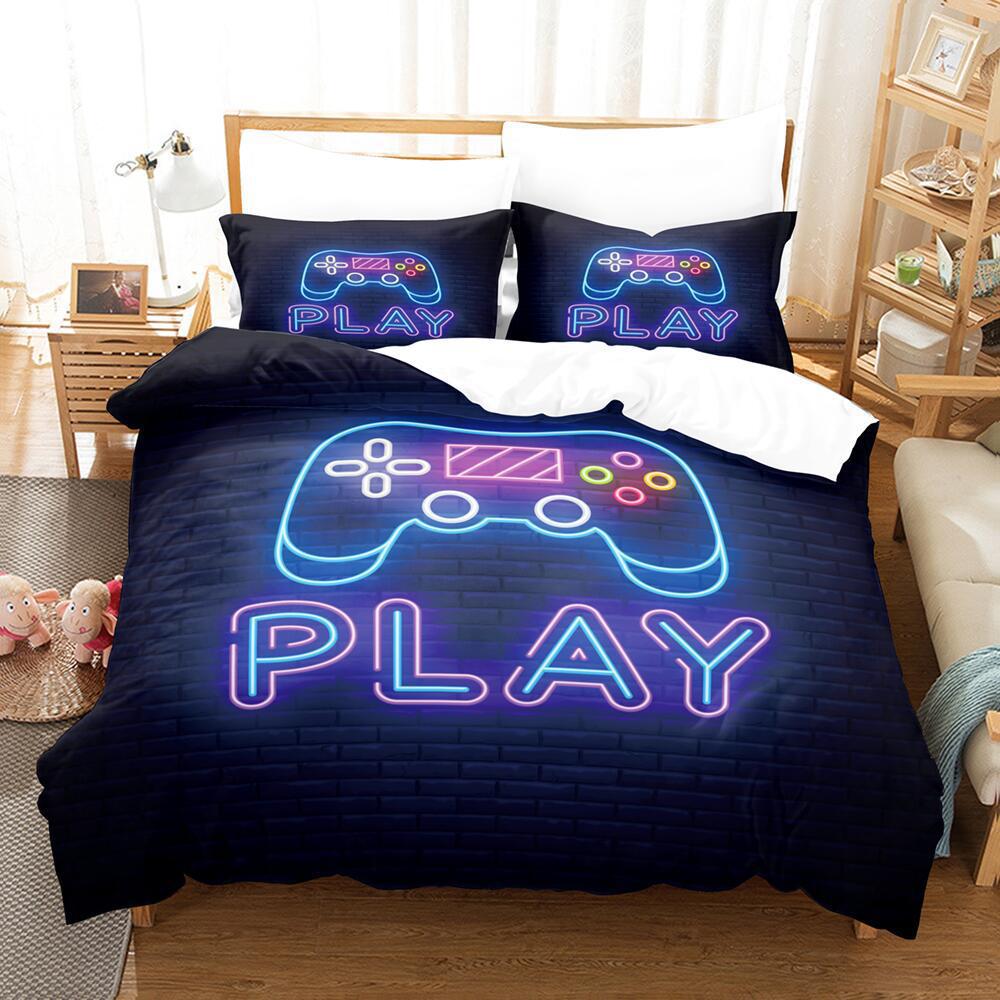 Cartoon Animation Digital Printing Keyboard Gamepad Bedding Three-Piece Microfiber Polyester Cotton Duvet