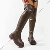 Fashion Comemore Black Brown Over The Knee Boots Women's Outdoor Back Zipper Thick Soled Shoes for Women Gothic Middle Heel Long Boots
