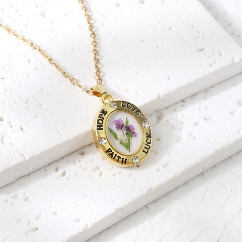 Elegant Oval Pendant Necklace With Real Preserved Rose Flower Women Sweet Romantic Jewelry Valentines Day Gift