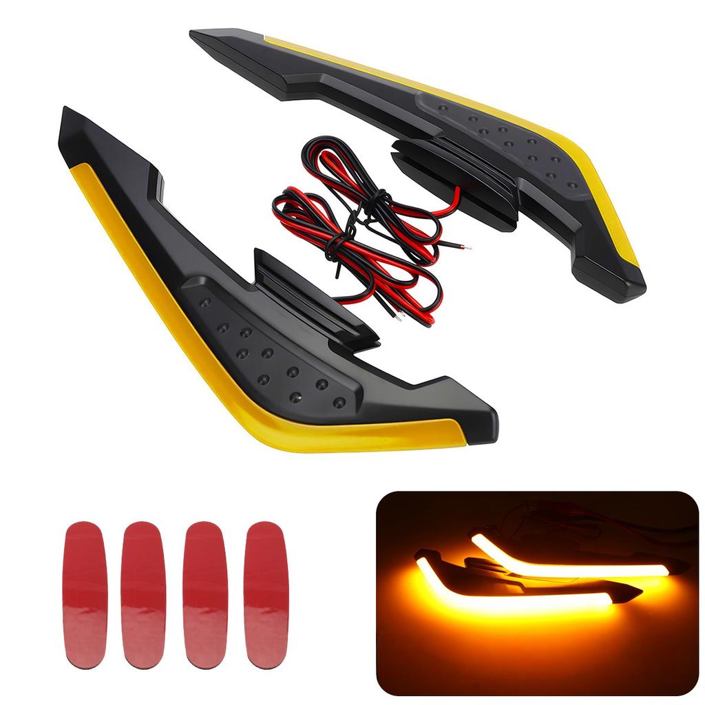2Pcs Fixed Wind Wings With LED Light Adhesive Decoration Sticker Motorcycle Front Side Spoiler Winglets Aerodynamic Wing Set