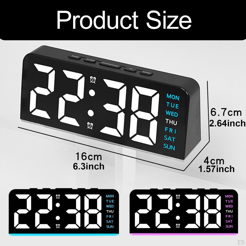 Ambient Light Digital Alarm Clock Adjustable Portable Week Display Multifunctional for Indoor Dining