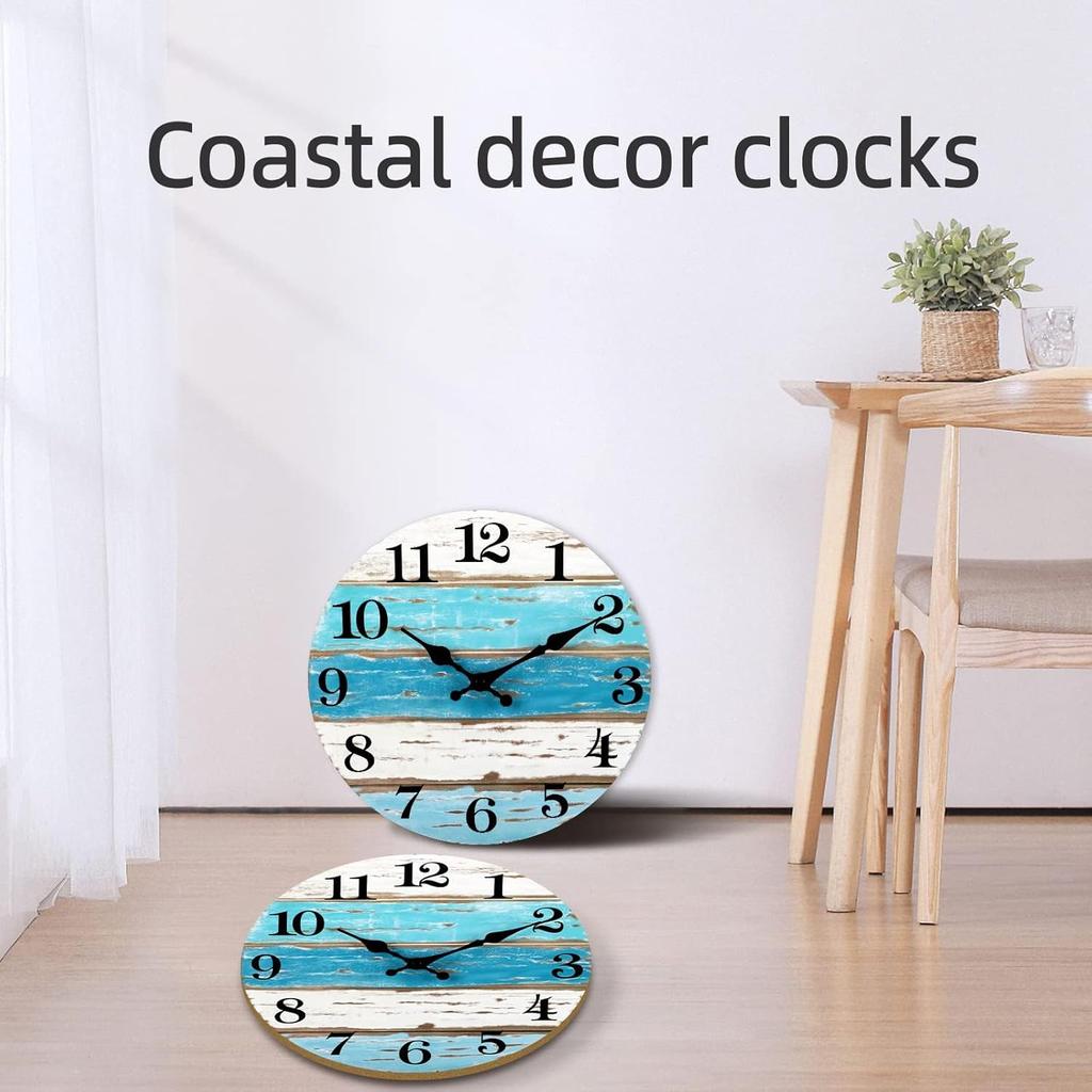 12 Zoll Stille Wanduhr Blaue Ozean Stil Dekorativ Batteriebetrieben für Wohnzimmer Küche Schlafzimmer 03
