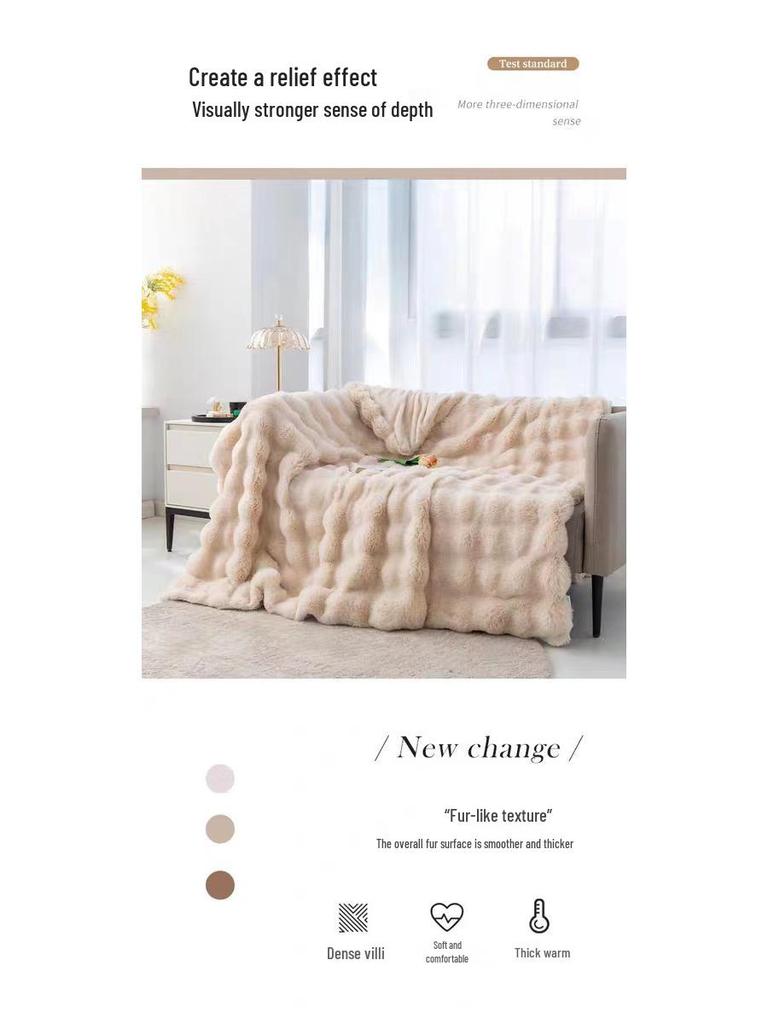 Luxurious Short-Pile Rabbit Fur Plush Blanket for Office, Sofa & Bed