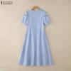 ZANZEA Women Casual V-Neck Loose Summer Short Sleeve Long Dress