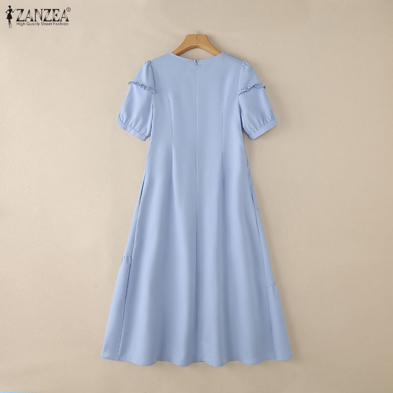 ZANZEA Women Casual V-Neck Loose Summer Short Sleeve Long Dress