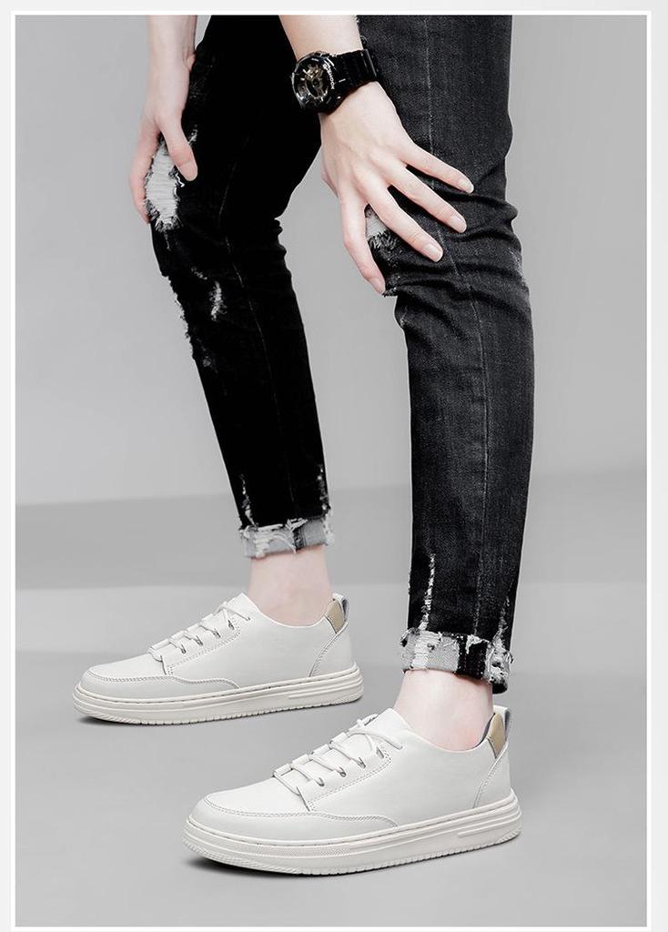 Men's Handmade Retro White Low-Top Board Shoes - Versatile Cowhide Casual Flats for Spring