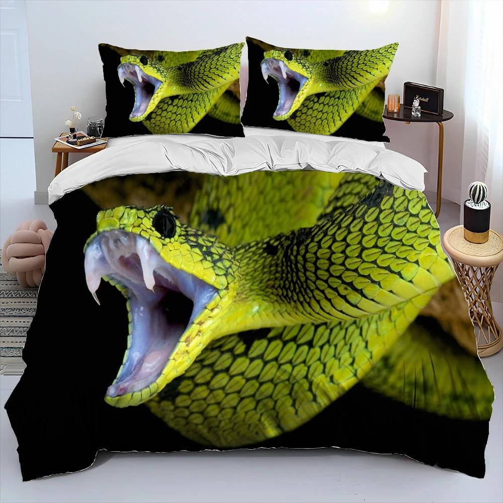 Snake Duvet Cover Set Serpent Comforter Bedding with 2 Pillowcases Comfortable and Breathable Scary Animals Style Quilt Covers