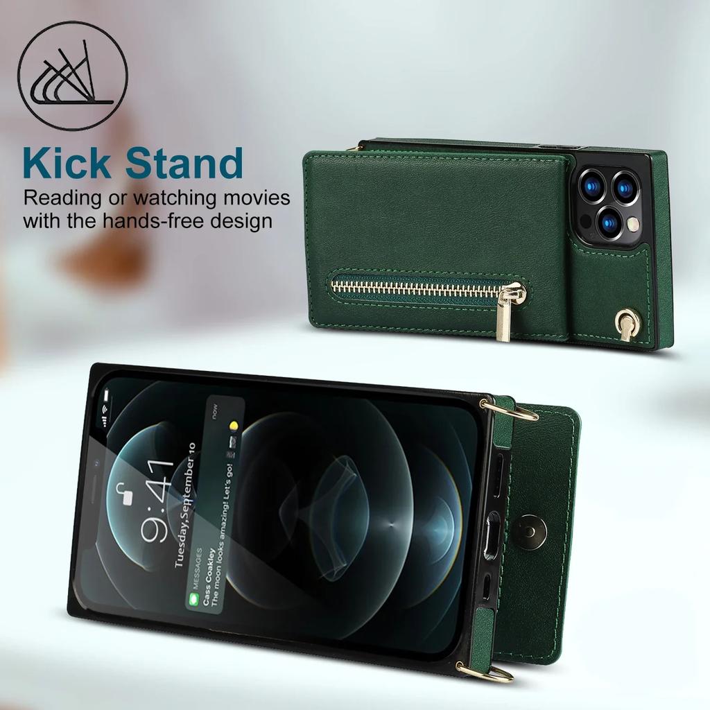 Crossbody Wallet for IPhone 13 12 Mini 16 Plus 14 15 11 X XR XS Pro Max Case with Card Holder Lanyard Strap Leather