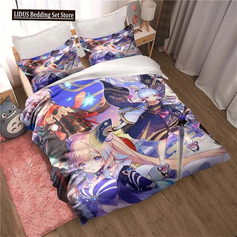 Genshin Impact Gioco Anime Copripiumino 3 Pezzi Copripiumino Letto Copripiumino Letto Matrimoniale King Biancheria per la Casa Ragazzi Adulti
