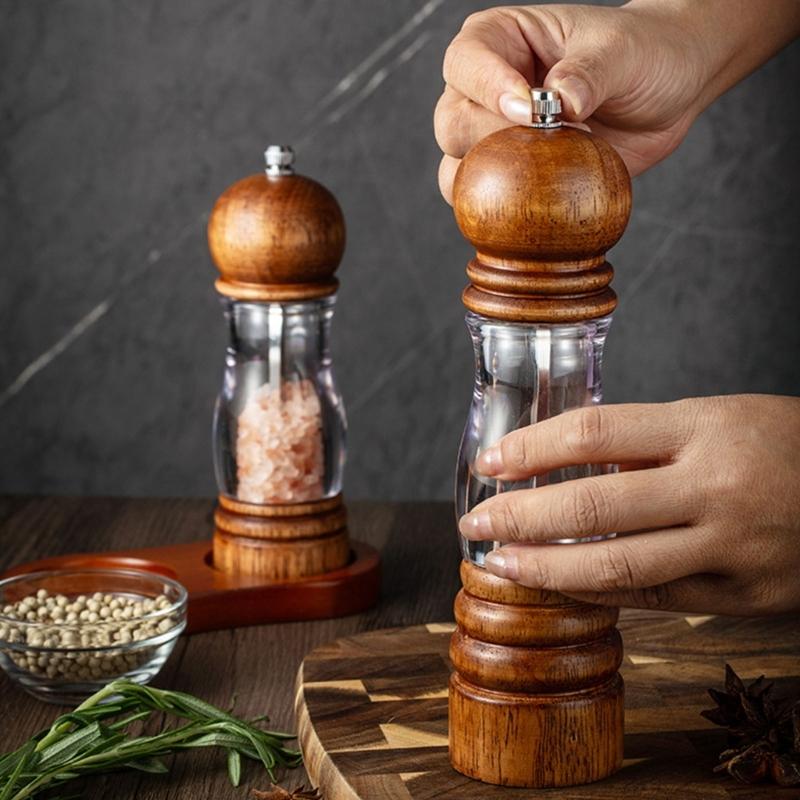 Manual Wood Peppers Grinder Adjustable Coarseness Peppers Mill Refillable Manual Salt Grinder Kitchen Tool Easy to Use
