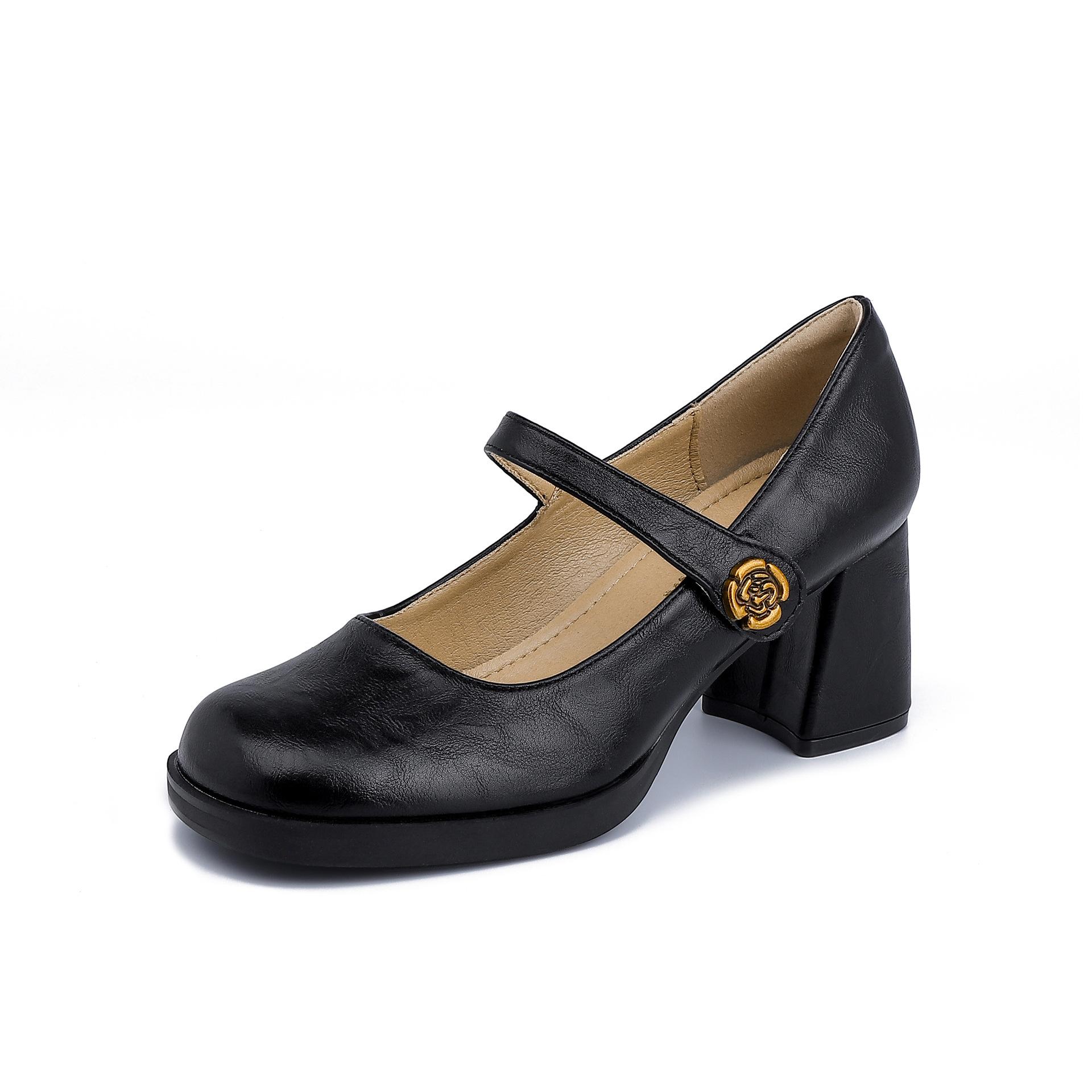 

2025 high heels women s thick heel premium French retro single shoes women s camellia waterproof table comfortable soft sole women s shoes 35