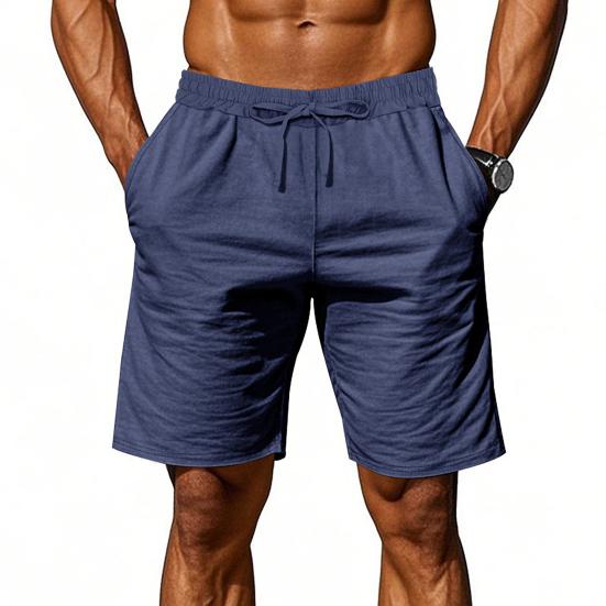 Men Summer Beach Shorts with Pockets Drawstring Elastic Waist Solid Color Versatile Casual Shorts for Daily Wear