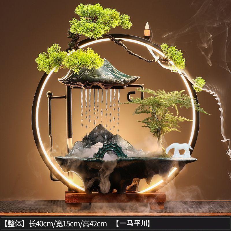 Creative LED Lamp Circle Reverse Flow Incense Burner Attract Wealth Cycle Flowing Rain Curtain Ornament Home Decoration