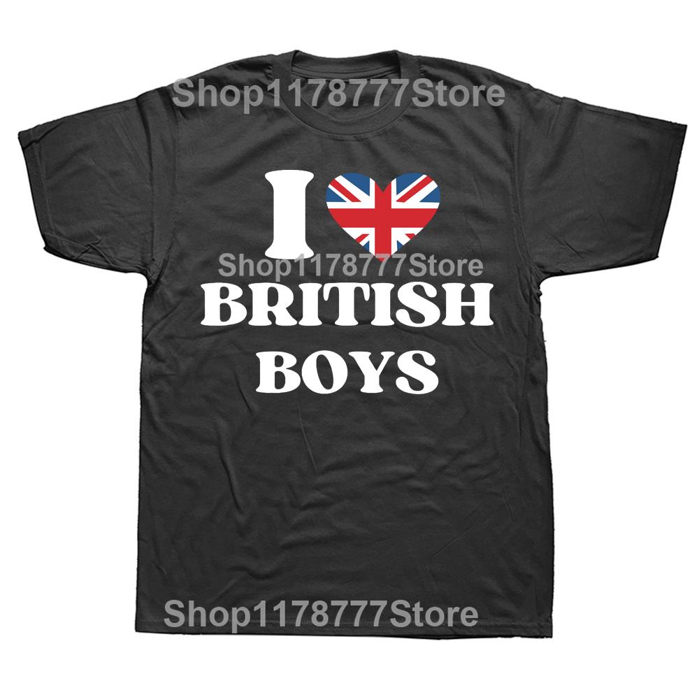 Funny I Love British Boys T Shirts Graphic Cotton I Red Heart British Boys Britain United Kingdom Gifts Summer Tshirt Men
