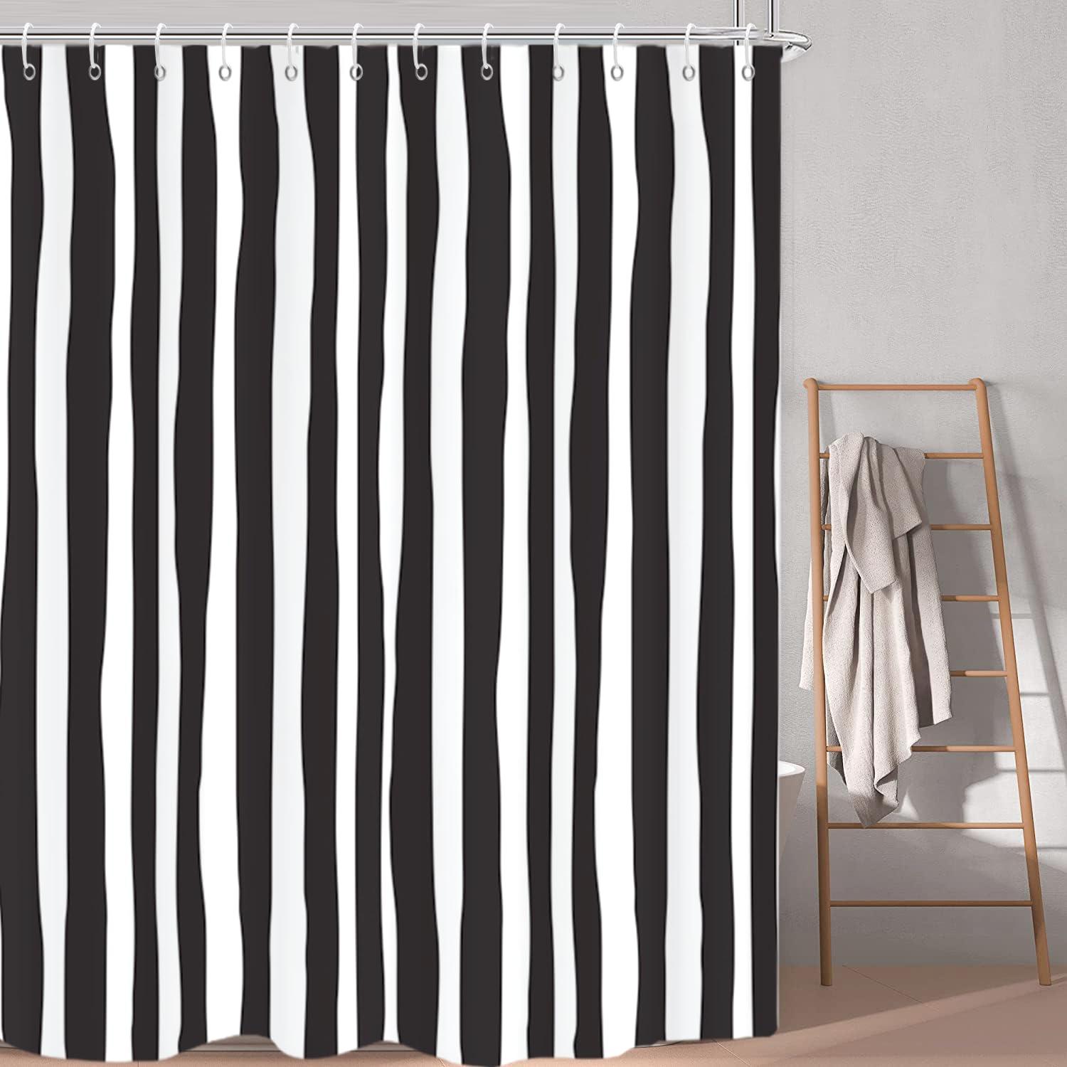 Dunika Chen Black/White Vikama Hand-Drawn Stripe Shower Curtain Minimalist Irregular Line Print Waterproof Modern Bathroom Partition Curtain