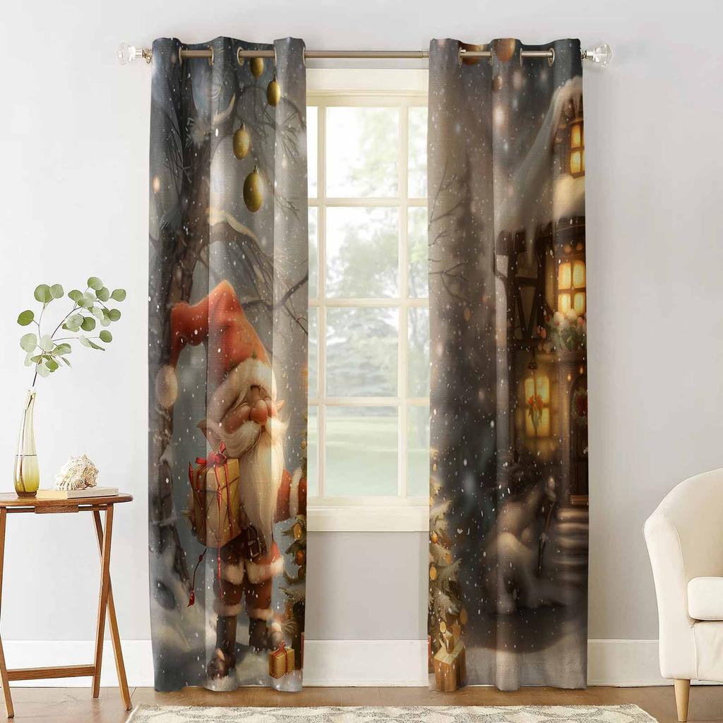 Christmas Dwarf Forest Snow Scene Cartoon Blackout Curtains For Living Room Bedroom Window Treatment Blinds Drapes