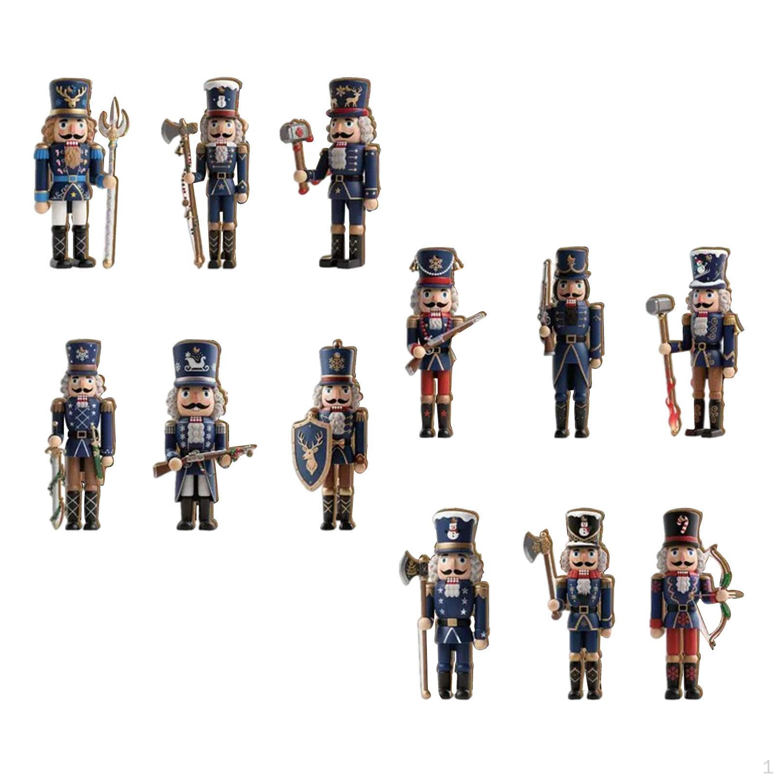 

12Pcs Nutcracker Figurines Wooden Decorations Christmas Decor Table Centerpiece Wood