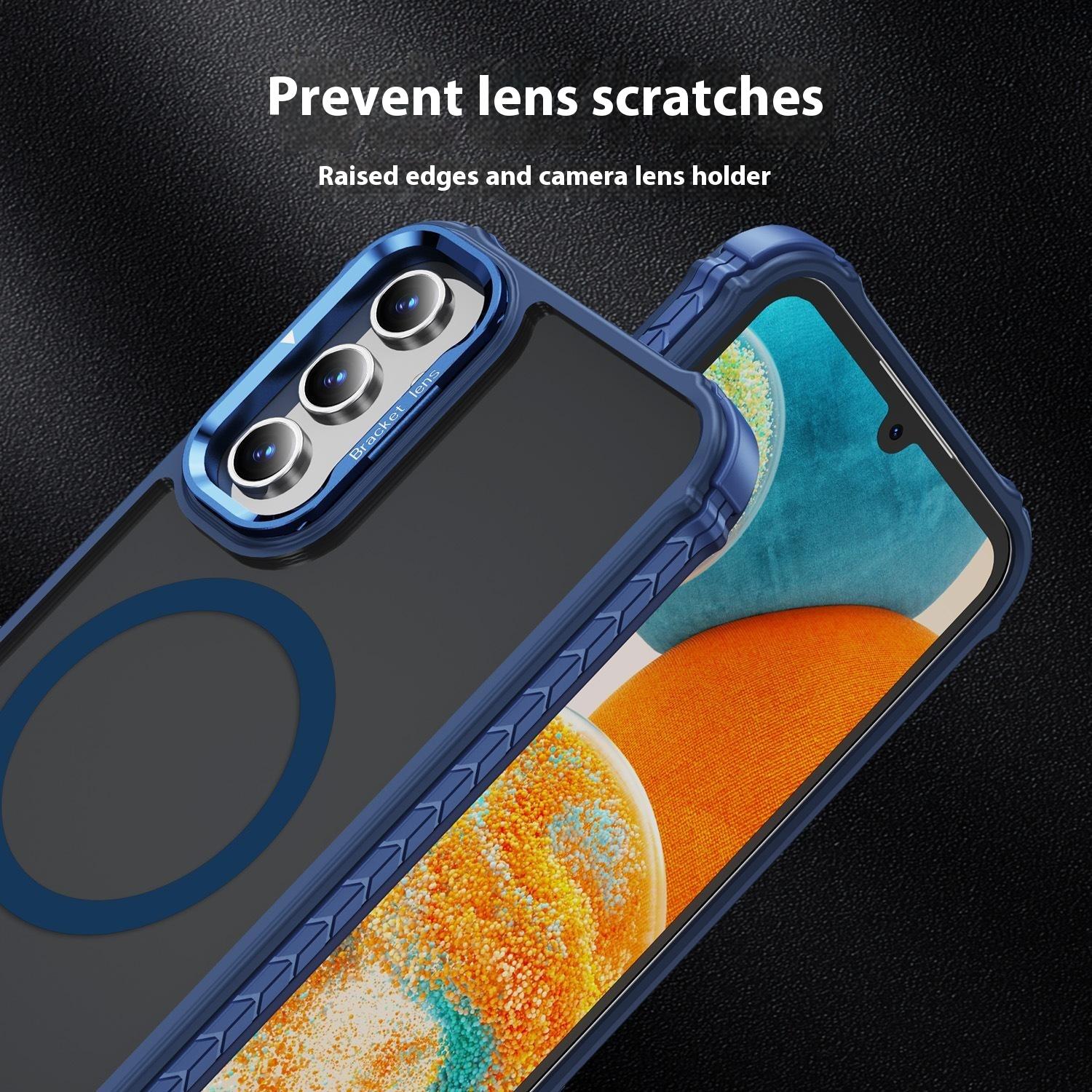 

For Samsung Galaxy S24+ Case with Lens Kickstand Matte Back Cover Compatible with MagSafe Blue