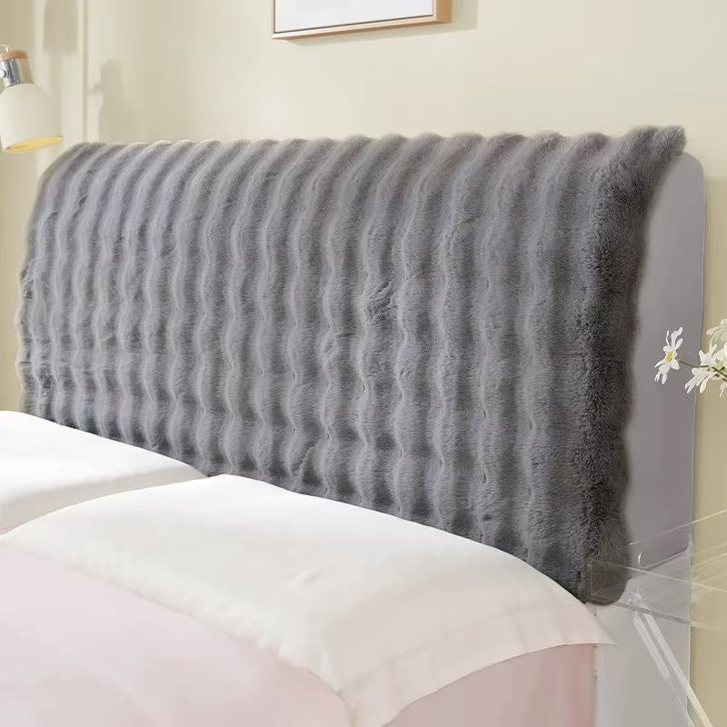 Thicken Plush Bed Headboard Cover Solid Color Soft Faux Fur Elastic Bed Head Cover Anti-Dust Bed Back Protector Cover