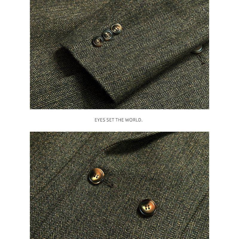 Menseye Men's Wool Coat Double-Breasted Herringbone Pointed Collar Autumn and Winter Thickened Business Casual Jacket