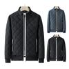 Autumn Winter Men Rhombus Embossed Jacket Stand Collar Long Sleeve Fleece Lining Zipper