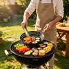 Outdoor Grill Pan for Camp Stove Meals, 12Inch Perforated Iron Pan with Folding Wooden Handle and Nonstick Surfaces