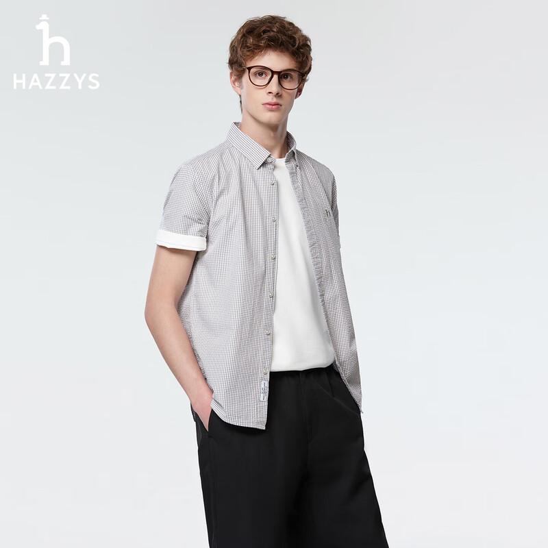 HAZZYS Men's Summer Pure Cotton Small Plaid Short-Sleeve Shirt
