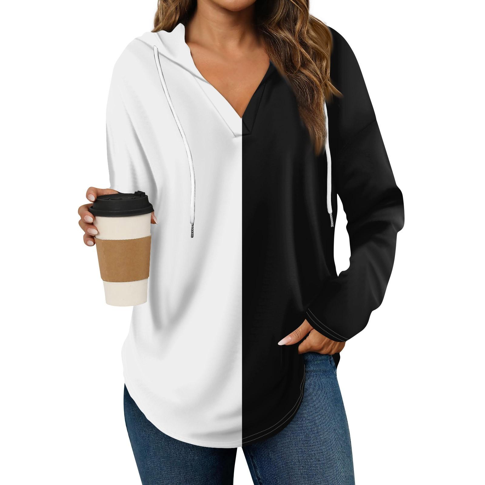 

Женская мода повседневная V-образный вырез завязка полосатый принт длинный рукав топ XXL чёрный