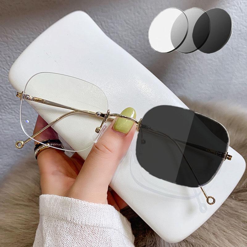 New Rimless Pochromic Myopia Glasses Men Women Minus Diopter Short Sighted Eyeglasses Fashion Outdoor Frameless Sunglasses
