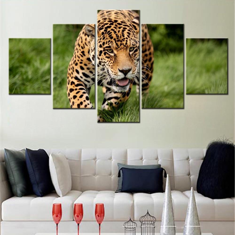 

5 Pieces Canvas Wall Arts Animals Modular Poster And Picture Painting Jaguar Wallpaper Home Decor Living Room Murals Artwork 20x35 20x45 20x55cm