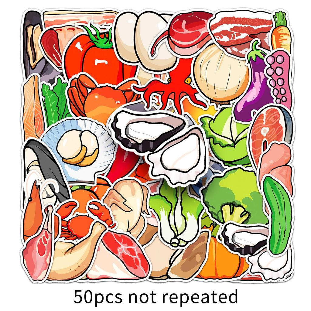 50 Creative Fresh Food Stickers: Vegetables, Meat & More for Phone, Water Cup Decor
