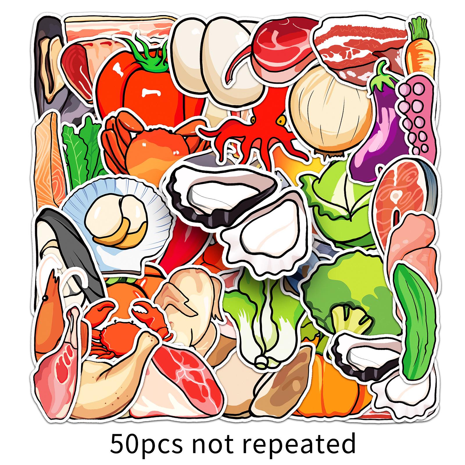 

50 Creative Fresh Food Stickers: Vegetables, Meat & More for Phone, Water Cup Decor