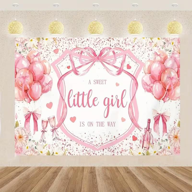 

2D A Sweet Little Girl Is On The Way Backdrop, Watercolor Pink Floral Photography Background 47.2x31.5inch/120*80cm