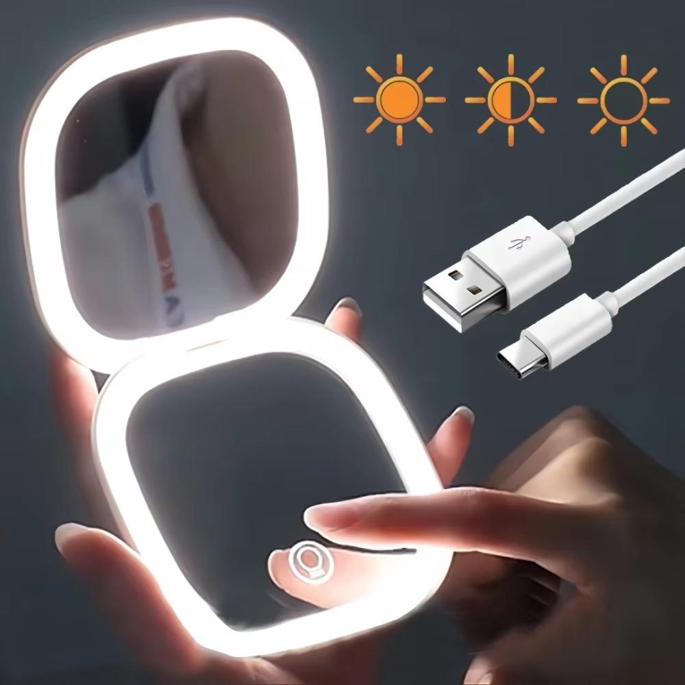 Mini Compact Foldable Pocket Hand Led Makeup Mirror With Led Light 5X/10X Magnification Rechargeable And Small
