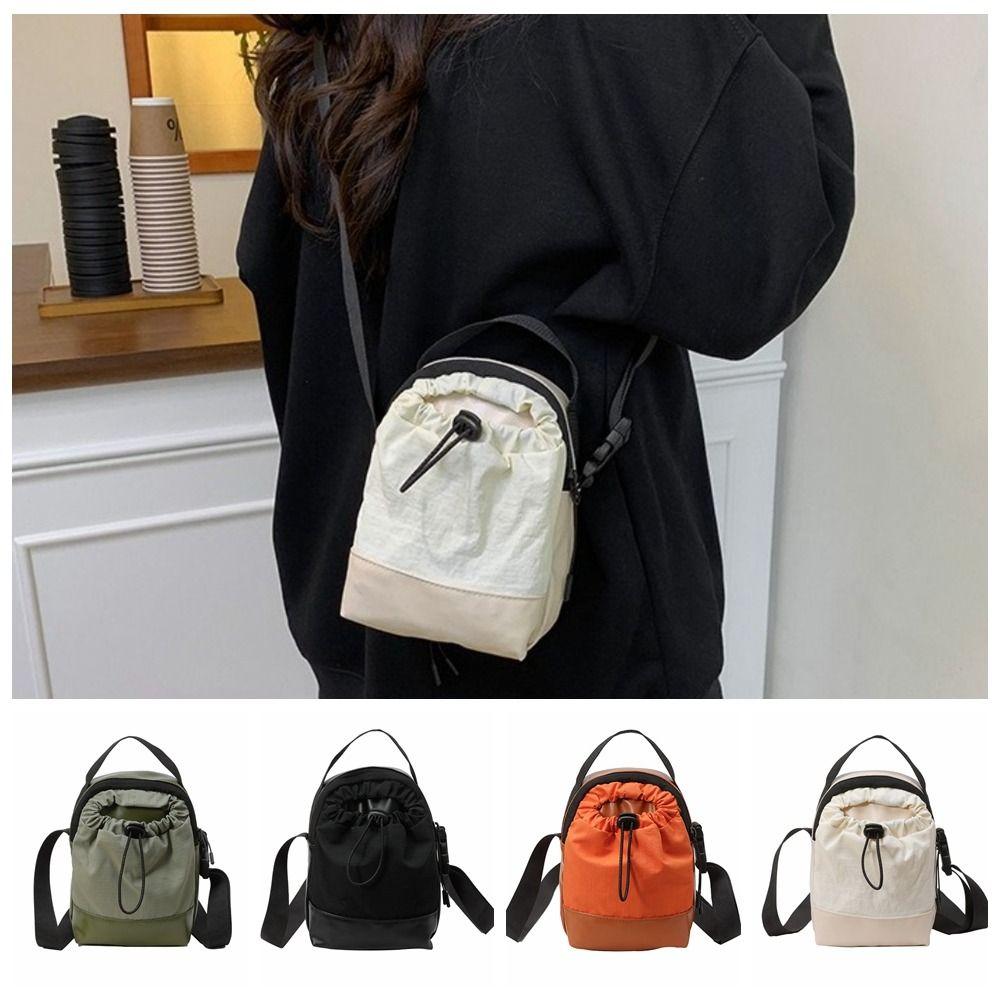 PU Phone Bag Drawstring Casual Crossbody Bag Japanese Nylon Shoulder Bag  Unisex