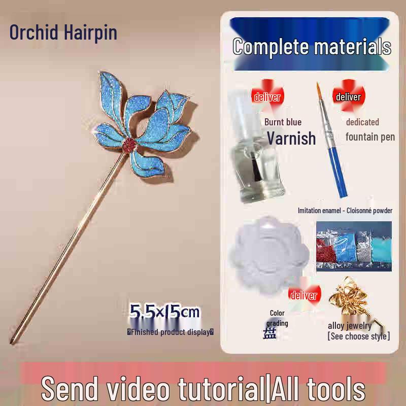 Mi Ling Imitation Cloisonné Enamel Orchid Hairpin DIY Kit