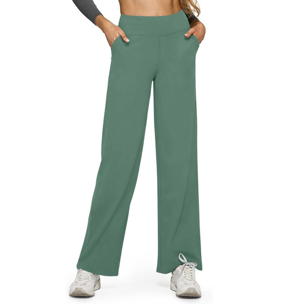 Women's Casual High-waisted Straight-leg Pants, Loose Pocket Yoga Pants