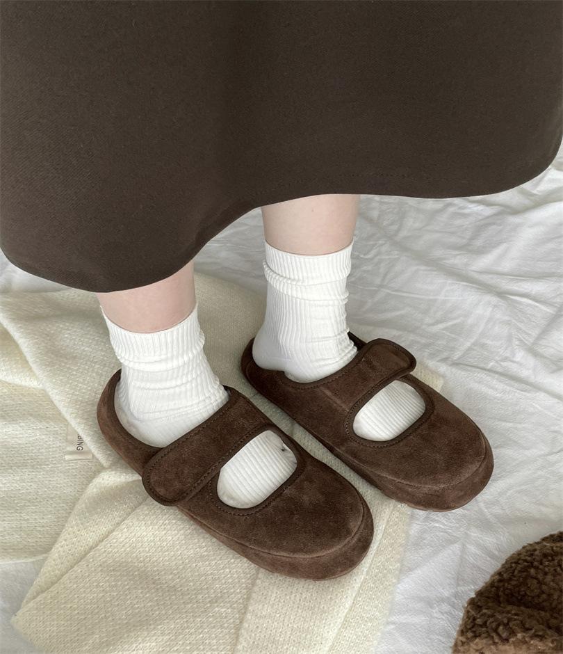 Woolen retro Mori flat-bottomed Mary Jane Woolen single shoes women's 2025 autumn and winter velvet Birkenbeanie shoes