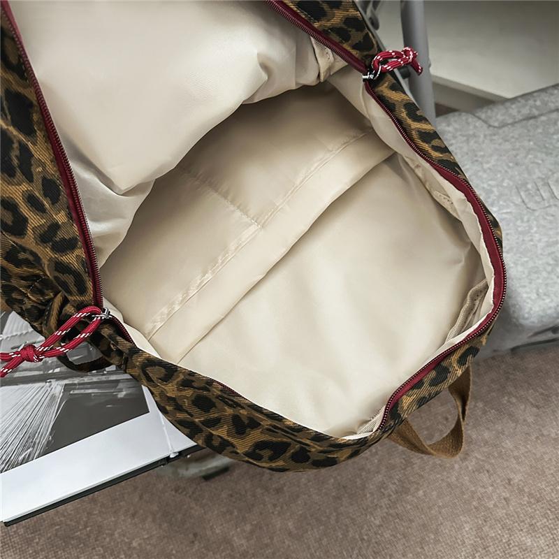 Leopard Print Canvas Fashion Backpack for Women, Casual School Travel Bag with Detachable Shoulder Straps